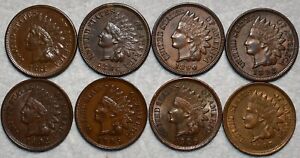 AU 1881, 1883, 1890, 1892, 1902, 1905, 1906, and 1907  Indian Head Cents