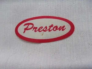 PRESTON  USED ALL SILK SCREEN  SEW  ON NAME PATCH TAGS OVAL RED ON WHITE - Picture 1 of 2
