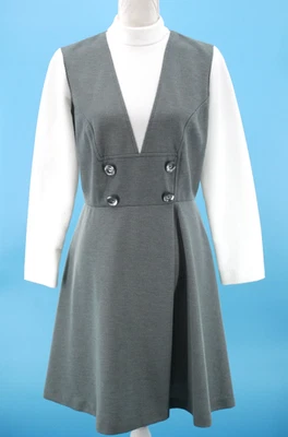 Mini Vestido De Colección Para Mujer Años 60 Gris y Blanco Manga Larga Delantal Look S/M Años 60 Foto 1 de 4