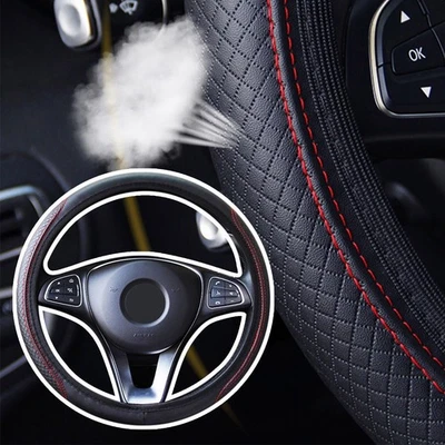 15" 38cm Car Steering Wheel Cover Black Leather For Honda Civic / Accord / CR-V - Image 1 of 4