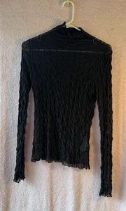 Find Me Now transparentes schwarzes Langarm-Top aus Netz Crinkle Damen Large - Bild 1 von 5