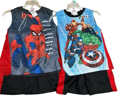 Marvel Spider-man Avengers Boys SZ 4 Pajama Set Tank Top Shorts Lot of 2 NWT - Image 1 of 4