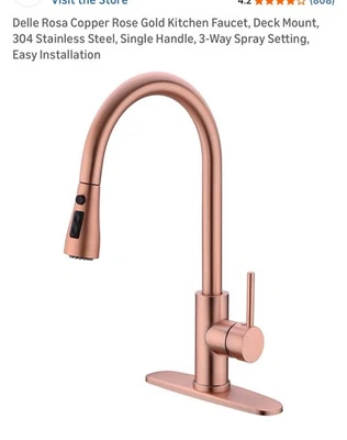 Grifo de cocina cobre oro rosa, montaje en cubierta, acero inoxidable 304, una sola mano... Foto 1 de 4