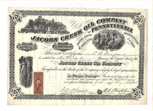 PENNSYLVANIA 1865 Jacobs Creek Oil Company of Pennsylvania Stock Certificate - Picture 1 of 2