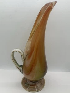 Vintage Mid-Century Kunst Glas Krug Bernstein und Grün mundgeblasen 15" hoch - Bild 1 von 6