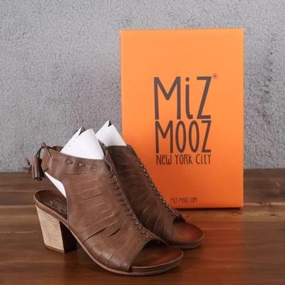 Miz Mooz Shoes Womens 8.5-9 Walnut Maddie Heeled Sandals Leather Slingback Zip - Image 1 of 4