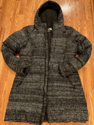 Raro North Face Mujer Largo Puffer L Negro Diseño L L L Lunares ¡Súper Lindo! Foto 1 de 4
