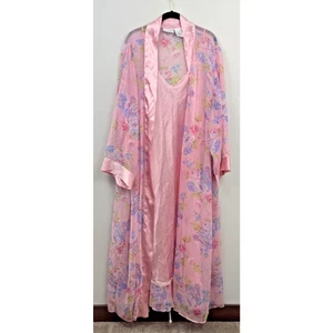 Vintage JACLYN SMITH Women's 4X Sheer Pink Floral Long Gown Robe Kimono Lingerie - Picture 1 of 18
