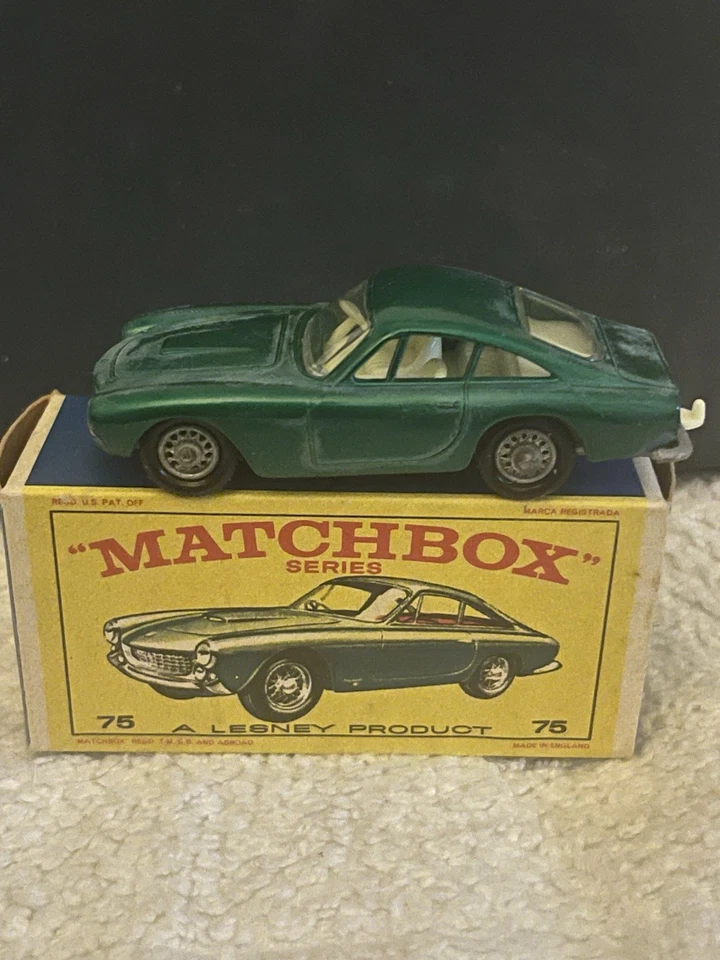 Caja de cerillas Lesney Vintage Ferrari Berlinetta #75 verde con enganche en caja original Foto 1 de 4