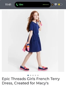 NWT Epic Threads Girls French Terry Dress, Created for Macy's - Medieval Blue - Picture 1 of 10