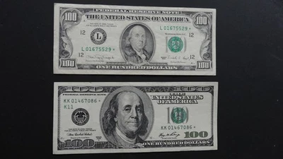 1990 & 2006 $100  DOLLAR FEDERAL RESERVE "STAR" NOTES- Both LOW SERIAL# - Image 1 of 2