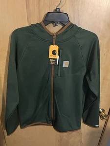 New Carhartt Kids Jacket Large Boys Green Hooded Force Full Zip NWT Fleece Lined - Picture 1 of 11