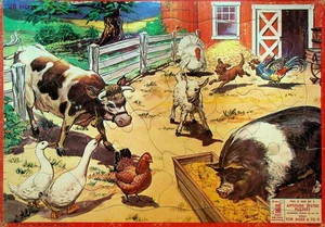 Farm Animals Cow Pig Tray Puzzle Milton Bradley Aptitude Tested Puzzle 1957 - Picture 1 of 1