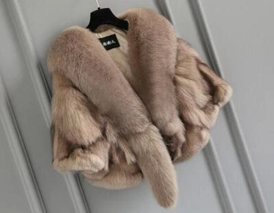 Abrigo 100 % genuino de piel de zorro para mujer chaqueta de piel de lujo mullido abrigo de piel Foto 1 de 4