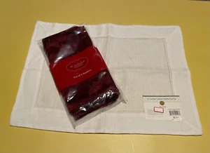 Set of 4 Cloth "WINE" Napkins & 4 "WHITE" Linen Hemstitch Placemat (8 items) - Picture 1 of 3