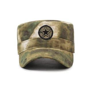 Men Outdoor Military Style Camouflage Flat Top Cap Adjustable Casual Sun Hat Cap - Picture 1 of 11