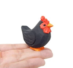 Chicken Wood Handmade Figurine Statue Small Art Sculpture Decor Miniature Farm - Picture 1 of 5
