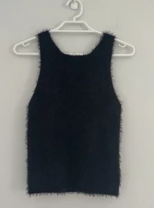 ValleyGirl Top Sleeveless Black Size M Fluffy Winter Autumn Casual Work Ex Cond - Picture 1 of 5