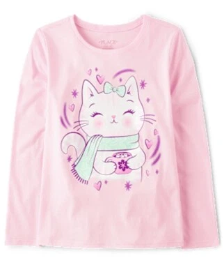 Nueva Camiseta TCP The Children's Place Kitty Cat Hot Cocoa Talla 5T Nueva con Etiquetas Foto 1 de 2