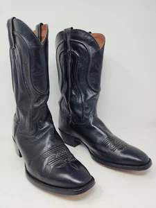 Dan Post Mens 9 Black Leather Classic Cowboy Western Boots 21251 Stitching - Picture 1 of 12