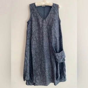 CHALET ET CICI Griselda 100% Linen Grey Sleeveless Dress A-Line Lagenlook Artsy - Imagen 1 de 15