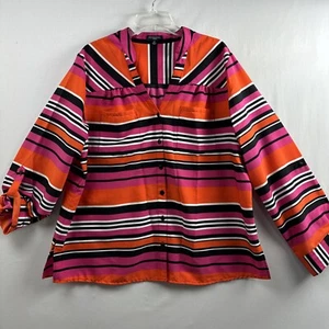 Notations Blouse Top Womens Plus 2X Button Shirt Striped Relaxed Roll Sleeve - Picture 1 of 11