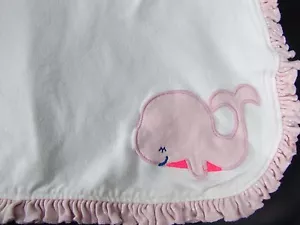 Carters Just One You Whale Blanket PINK White Cotton Receiving Swaddle Ruffle - Picture 1 of 5