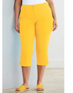 size 16 Button Leg Capri yellow by Monroe and Main new - Picture 1 of 3