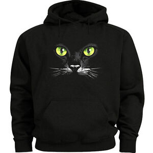Black cat sweatshirt green eyes black cat hoodie Men's size sweat shirt hoody