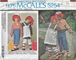 McCall's 5254 Vintage 70's Raggedy Anne & Andy Child Size Costume Sewing Pattern - Foto 1 di 2