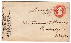 U3 Nesbitt Postal Entire Albemarle NC 1854 to Cambridge MA - Picture 1 of 2