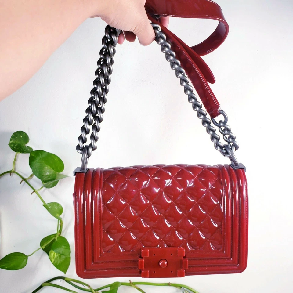 女士包皮革流浪汉马鞍肩手拿包红色钱包手提包格子绗缝 — 第 1/4 张图片