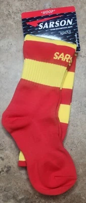 Sarson Adult Sock Hoop Yellow Red Striped Soccer Sport Basketball Knee High NEW - Image 1 of 3