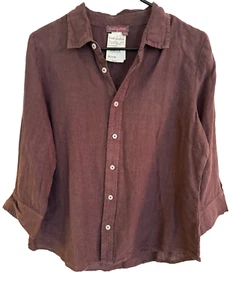 Blusa neutra Fresh Produce de lino para mujer talla M marrón con botones Lagenlook nueva con etiquetas - Imagen 1 de 13