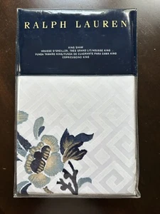 NUOVO Ralph Lauren BIANCO BLU FALLON (1) King Pillow Sham Bianco Blu Floreale - Foto 1 di 2