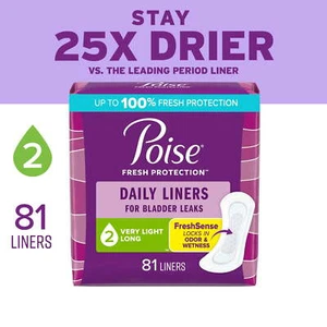 Poise Daily Incontinence Panty Liners, 2 Drop 81 Count, Absorbent - Picture 1 of 8