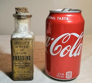 ANTIQUE BOYER'S WHITE AS SNOW SHOE DRESSING CORK TOP BOTTLE w/LABEL PHILADELPHIA - Picture 1 of 11