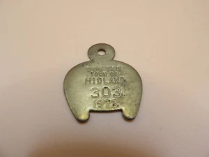 Vintage 1973 Midland Ontario, Kanada Messing Hundeetikett Steuerlizenz #303 - Bild 1 von 1