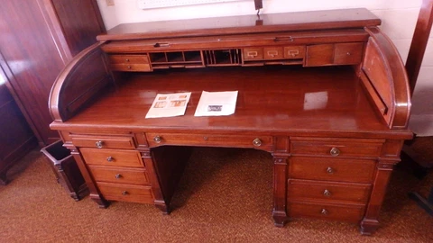 9 PC Set ANTIQUE STOW DAVIS WALNUT C CURVE ROLL TOP & OPEN DESK Wardrobe Chairs Cover