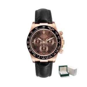 Rolex Daytona 116515LN Chocolate Arabic Dial Black Leather Strap Rose Gold Watch - Picture 1 of 8