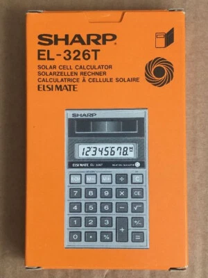 Sharp EL-326T Solar Calculator 1986 Elsimate LCD Japan w/ Box Case & Papers NEW - Image 1 of 4
