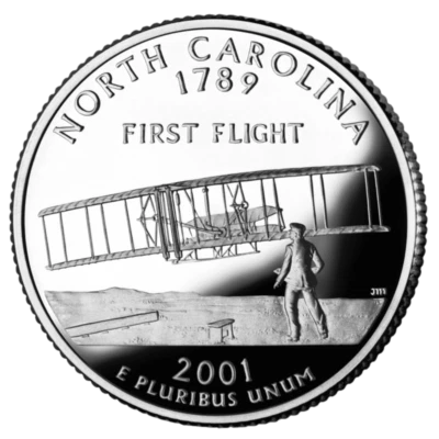 🇺🇸 US State Quarter coin, USA 25 cents, First Flight - North Carolina, 2001 - Image 1 of 2