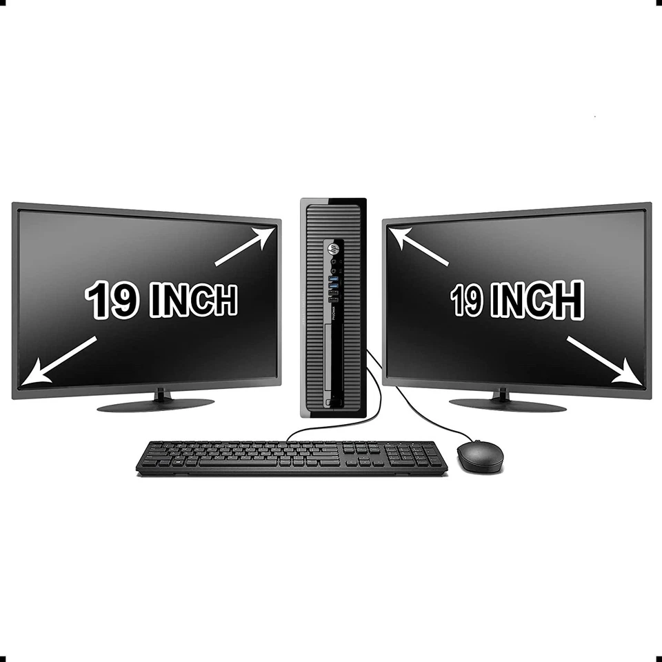 HP Desktop PC Computer Dual Core 500GB, 4GB DUAL 19" LCDs WiFi Windows 10 - Image 1 of 4