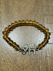 Vintage Bernstein Kunststoff Perlen Stretch Armband Elefant Strass Nieten sehr guter Zustand selten - Bild 1 von 6