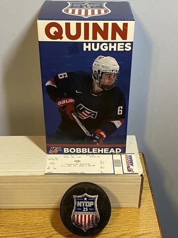 QUINN HUGHES TEAM USA BOBBLEHEAD-Ticket-Puck-Vancouver Canucks 2018 #1 Pic Cover