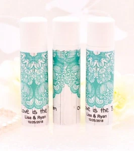 30 Personalized Wedding Labels, Rustic Lip Balm Aqua Labels Party Favor Stickers - Picture 1 of 2