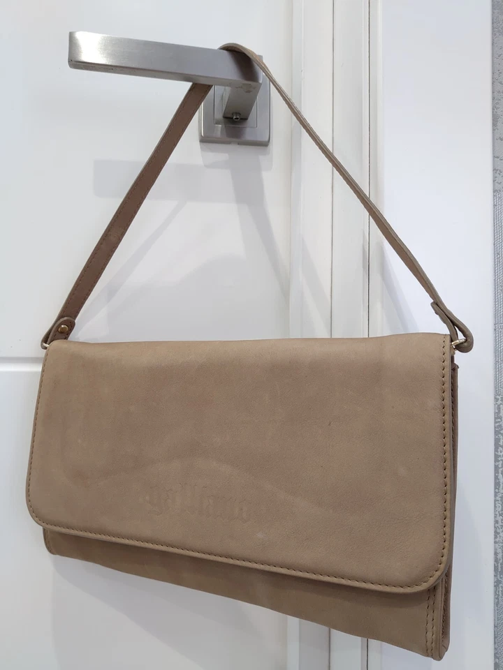 De Colección John Galliano Beige Gris Cuero Nobuck Bolso de Hombro Baguette Bolso sin asas Foto 1 de 4
