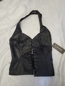 Kookie Women's Leather Lace Up Halter Top Black Large NWT - Picture 1 of 7