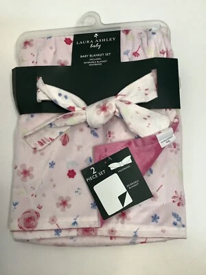 Laura Ashley Girls 2pc Pink Floral Reversible Baby Blanket & Headband Gift Set  - Image 1 of 4