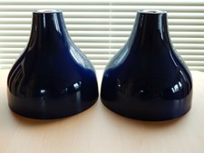 2 Industrial Style Blue Pendant Metal Enamelled Light shades NEW